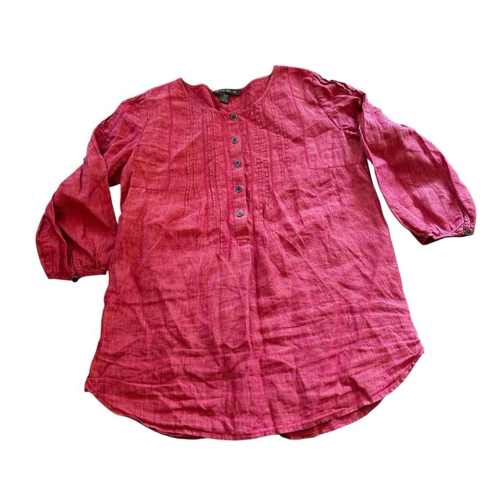 Tommy Bahamas Womens Linen 3/4 Sleeve Tunic Top Pink Small